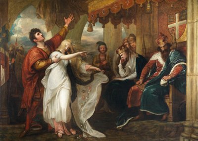 Hamlet - Act IV, Scène V (Ophelia Voor de Koning en Koningin) door Benjamin West